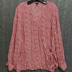 NEW Talbots Top Womens 3X Red Wrap Tie Waist V-Neck Button Cuffs Office Career